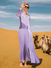 Lavender Silver-Beaded Evening Gown