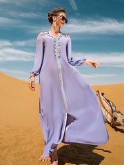 Lavender Silver-Beaded Evening Gown