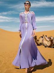 Lavender Silver-Beaded Evening Gown