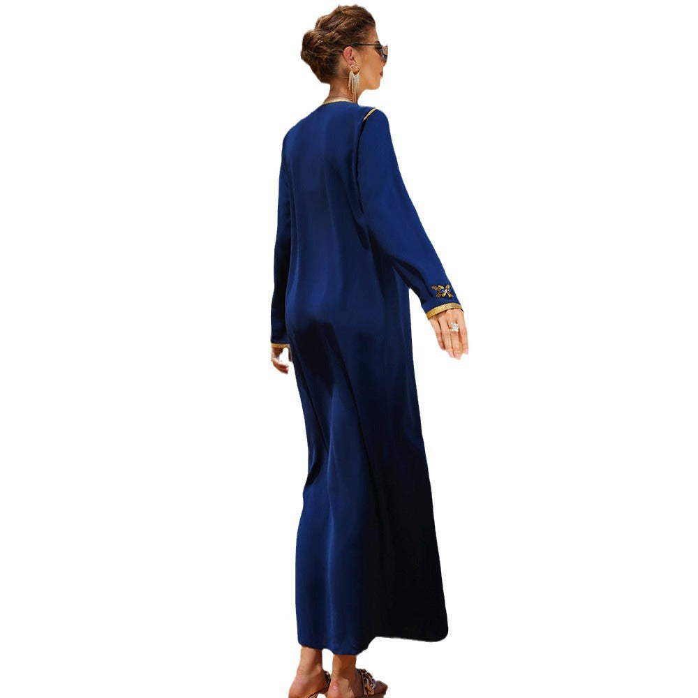 BA607 new navy blue hand-sewn diamond dress, party, annual meeting, long dress and robe.