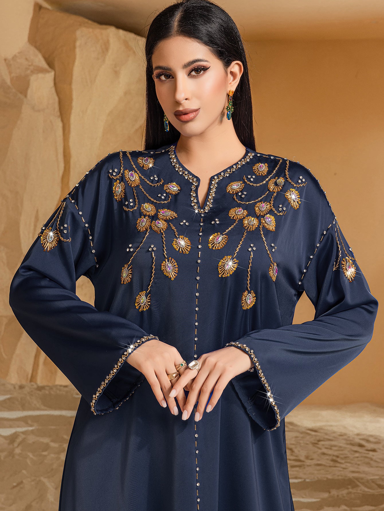 BA4115 navy blue heavy industry saudi arabaya hand-sewn diamond dress dress party dress