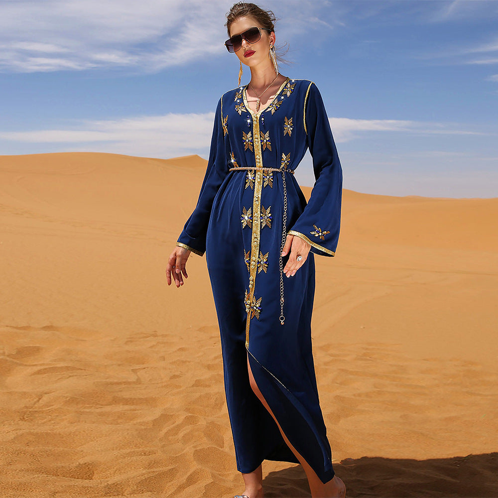 BA607 new navy blue hand-sewn diamond dress, party, annual meeting, long dress and robe.