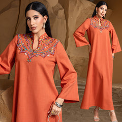 15253 Middle East high-end heavy industry hand-sewn diamond temperament arabic robe loose spot women's clothing