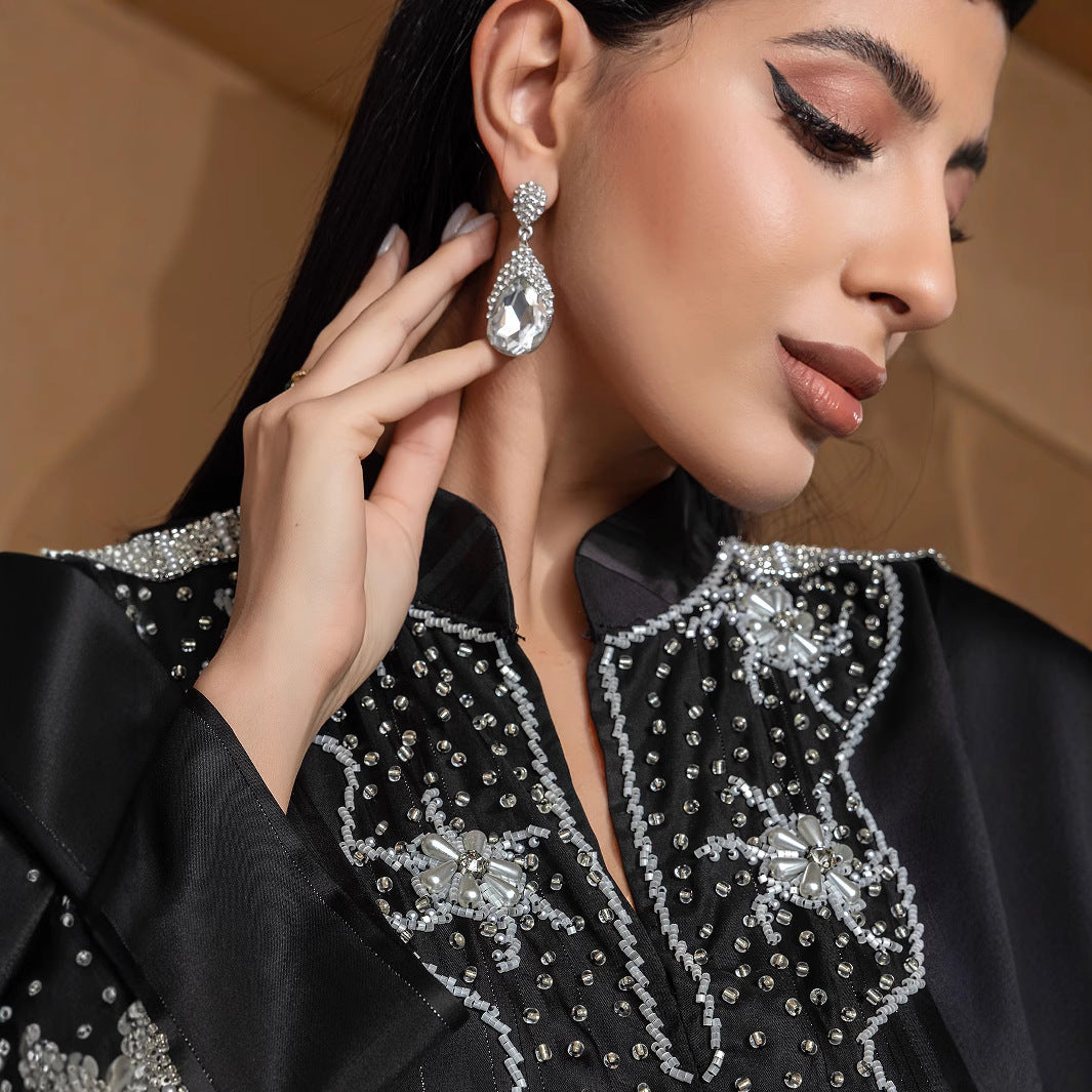 15248 Middle East Fashion High-end Weaving Gold Rice Bead Sleeve Dress