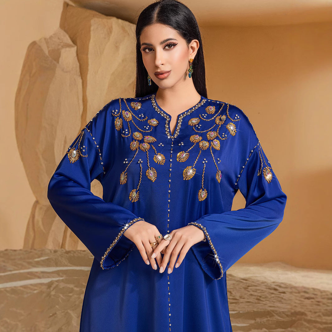 Blue Rhinestone Party Maxi Dress