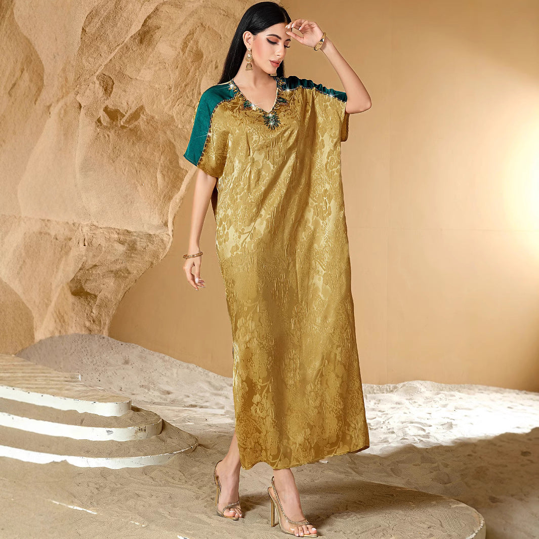 15158 new contrasting satin three-dimensional jacquard ABAYA robe