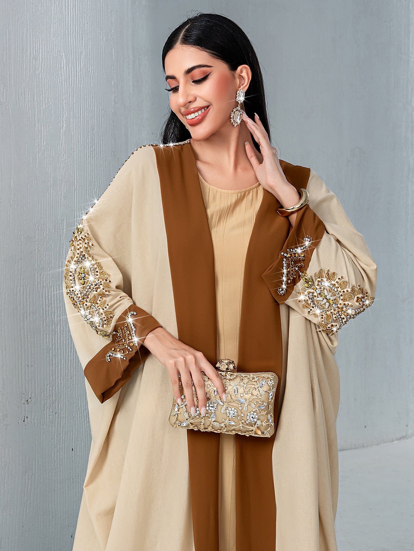 15032 Khaki Heavy Industry Rust Bead Women's Middle East Contrast Jacket Fashion Solid Color
