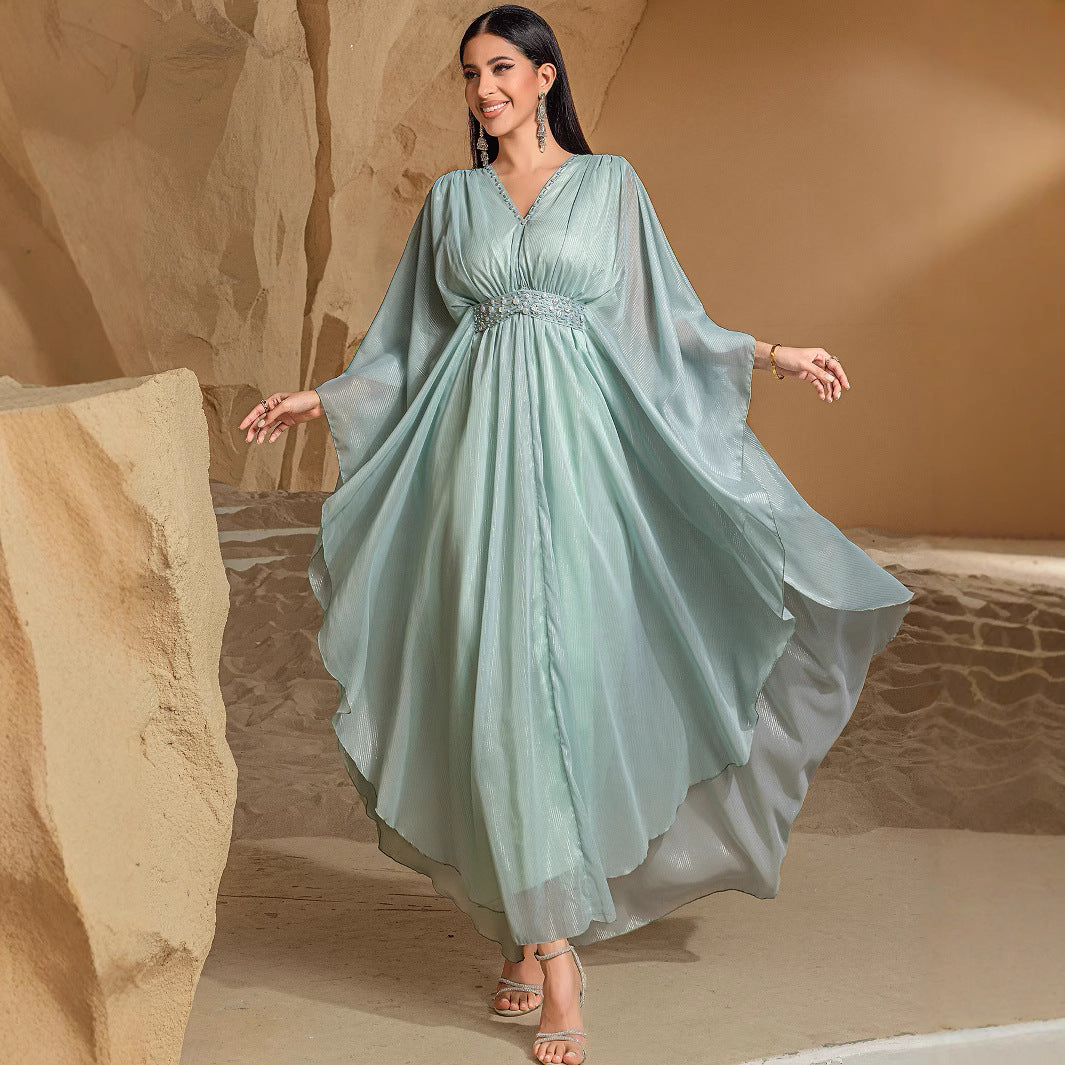 15037 new mint green hand-sewn bead robe fashion temperament travel photo dress