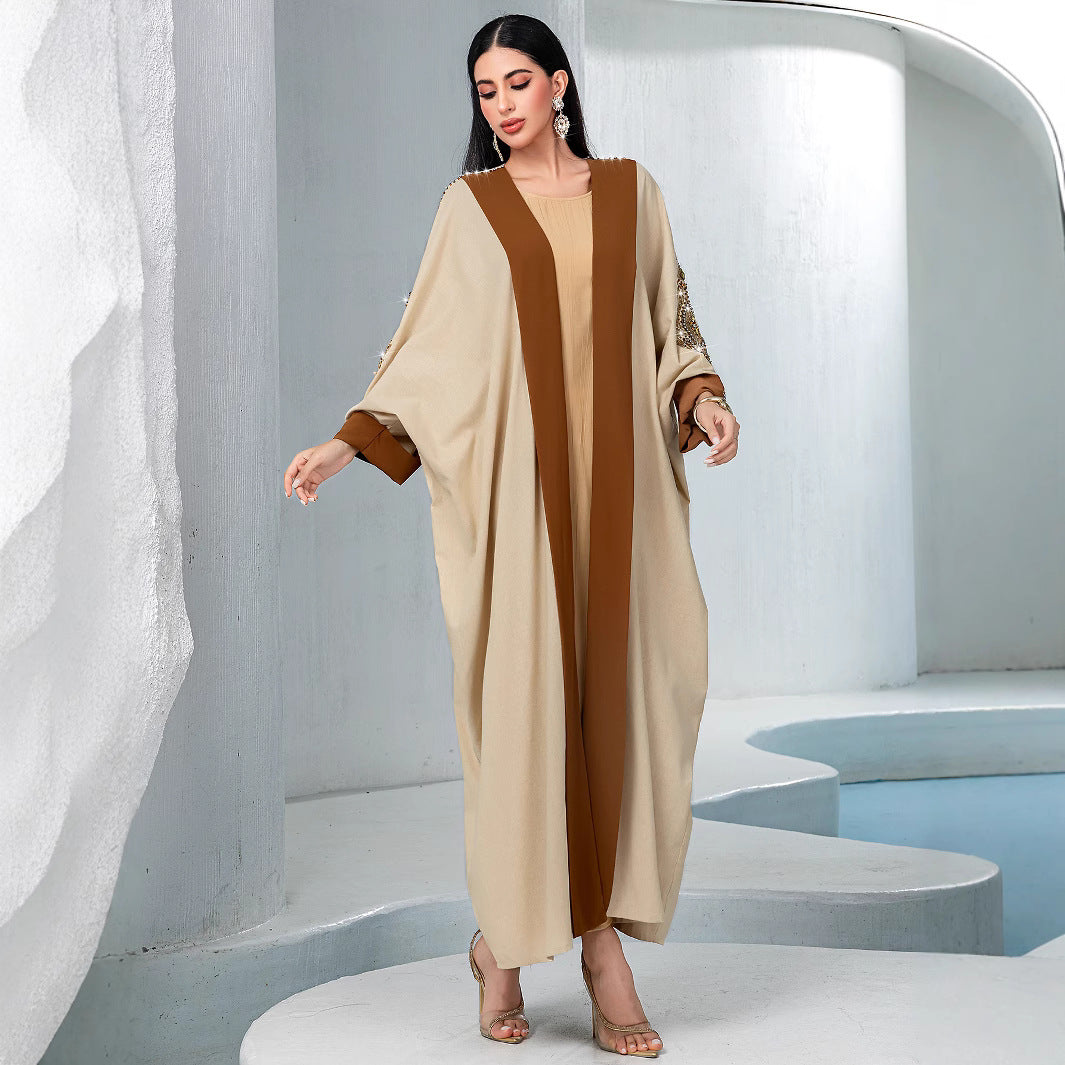 15032 Khaki Heavy Industry Rust Bead Women's Middle East Contrast Jacket Fashion Solid Color