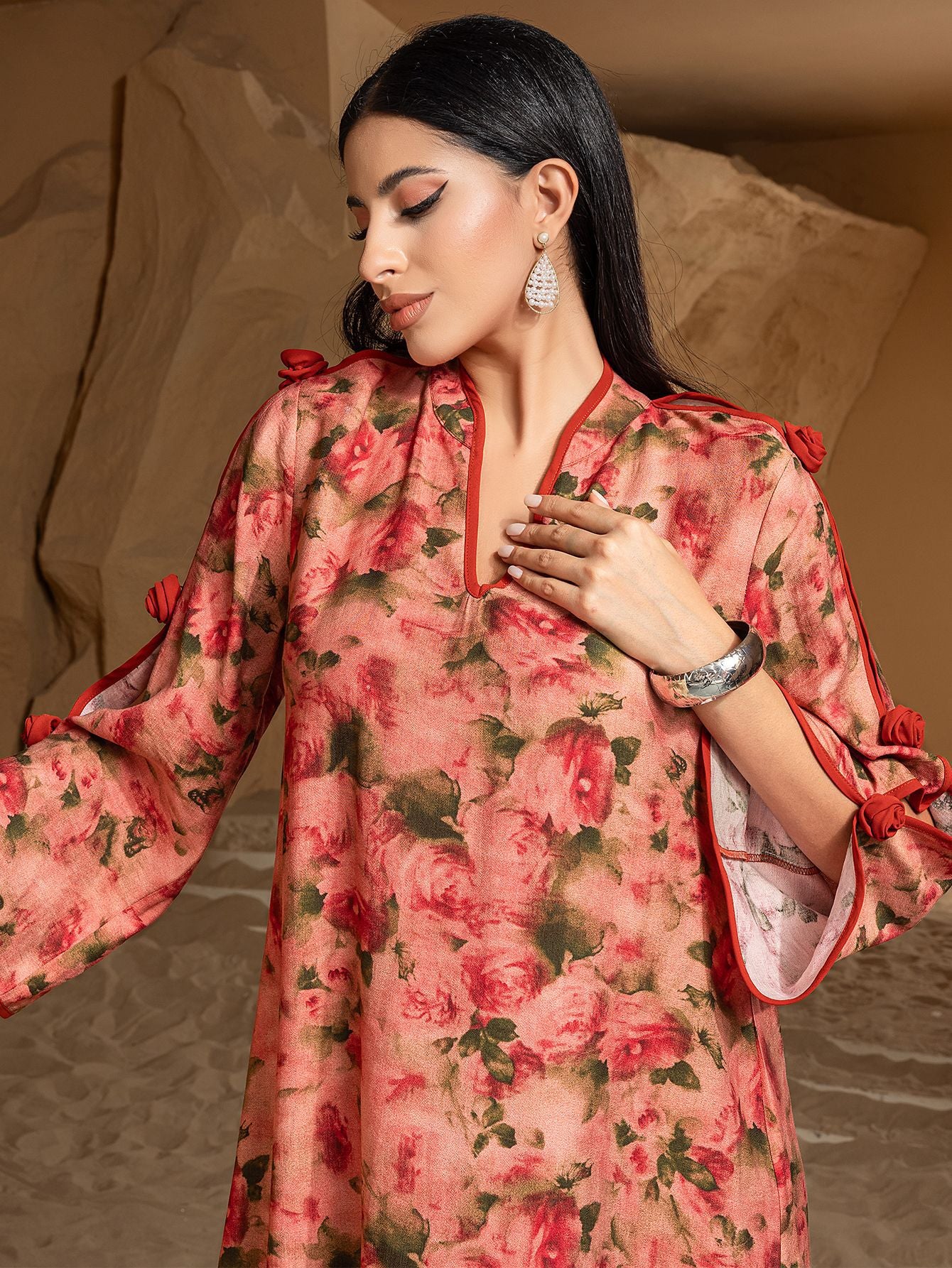 15017 New Rose Manor 3D Printed Dress Middle East Women's Spot Robe
