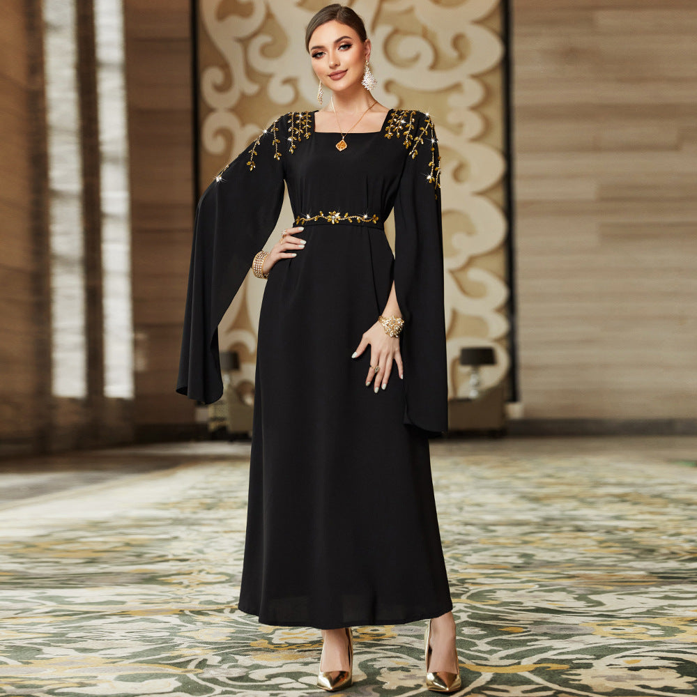 BA3169 Super Long Sleeve Shoulder Seam Diamond Dress