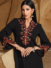 15004 New High-end Rice Bead Embroidery Fashion Dress Abaya Spot Robe Dress