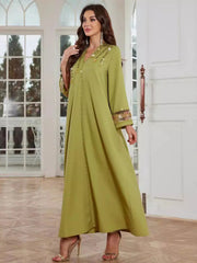BA4153 Qiuxiang green linen lace rust bead hand-sewn diamond dress Middle East