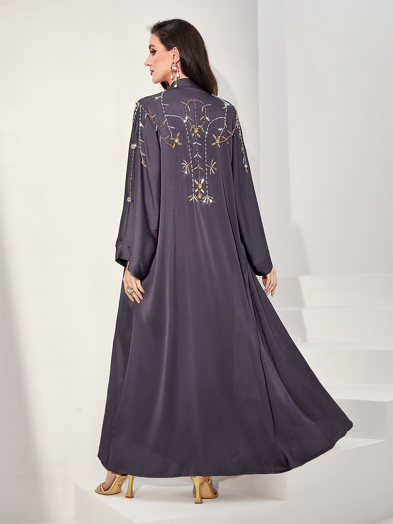 503 purple-gray fashion sewn rhinestone outer cover
