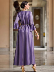 BA4137 Fashion V-Neck Long Sleeve Handmade Beaded Dress Elegant Robe Spot
