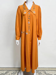 BA3140 cross-border new hand-sewn diamond lapel dress, Amazon AliExpress hot sale, Middle East women's long dress