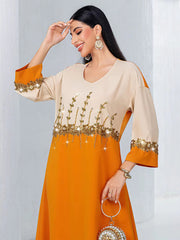 15138m Orange Double Spell Elegant A-shaped Skirt Middle East Banquet Long Skirt Women's Clothing