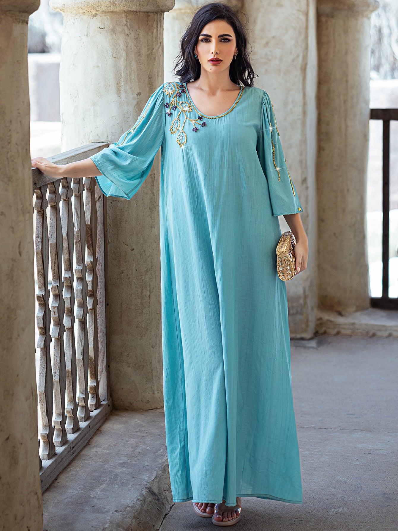 15079 Middle East seven-point flared sleeve women's dress new robe