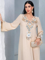 BA4120 apricot loose casual three-dimensional flower embroidered MUSILIN robe fashion dress