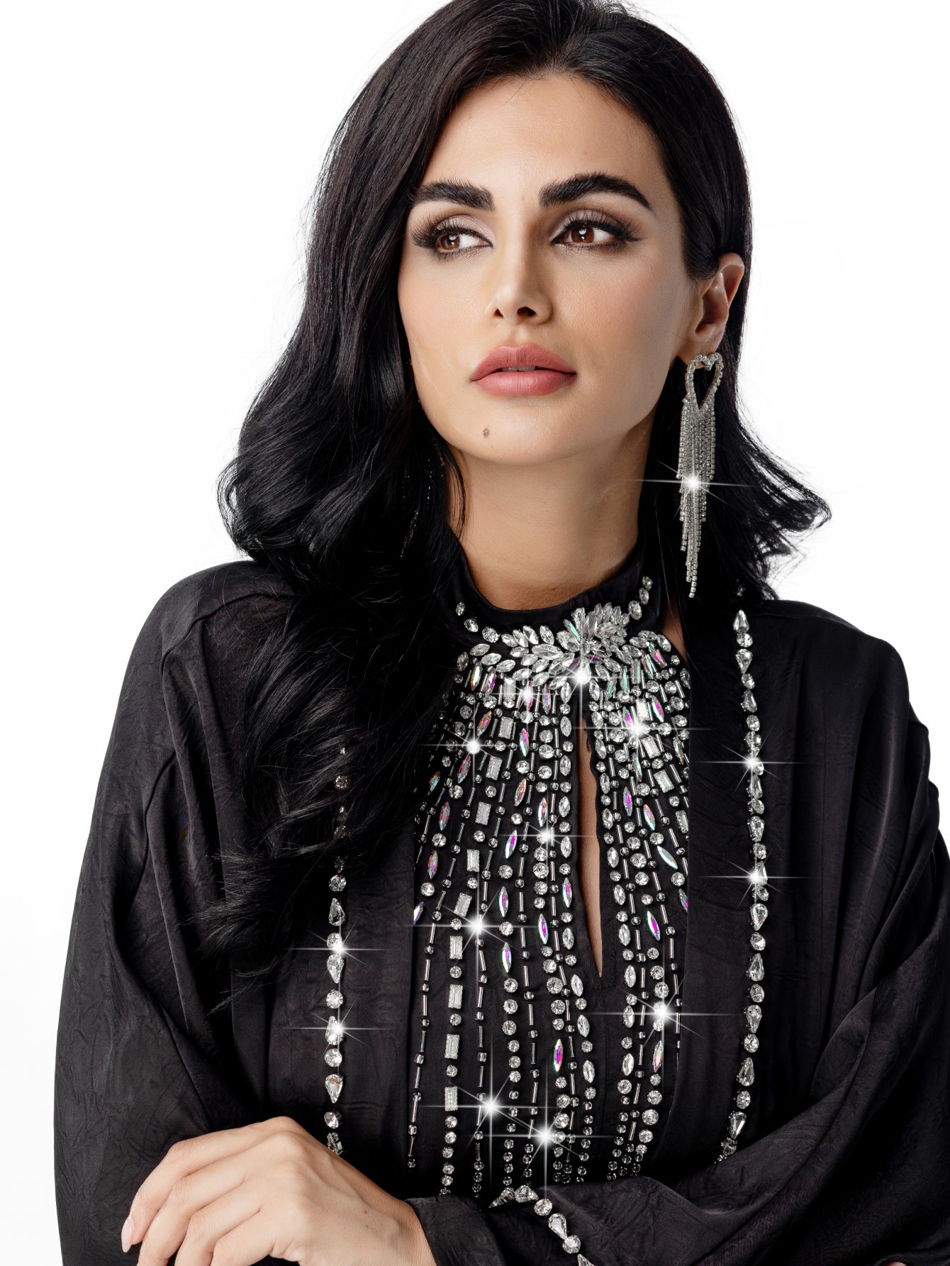 15113 black two-piece arabic robe, Middle Eastern kaftan fashion hand-sewn diamond dress skirt