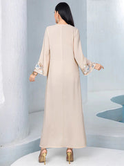 BA4120 apricot loose casual three-dimensional flower embroidered MUSILIN robe fashion dress