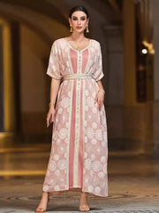 BA4098 pink embroidery splicing satin fake two ABAYA robe middle east women's clothing