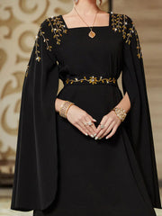 BA3169 Super Long Sleeve Shoulder Seam Diamond Dress