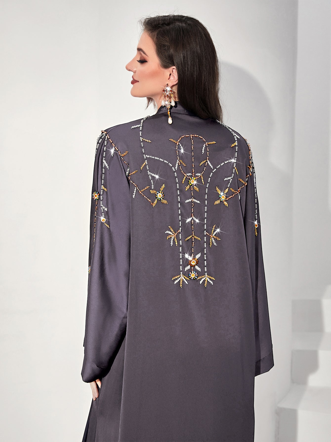 503 purple-gray fashion sewn rhinestone outer cover