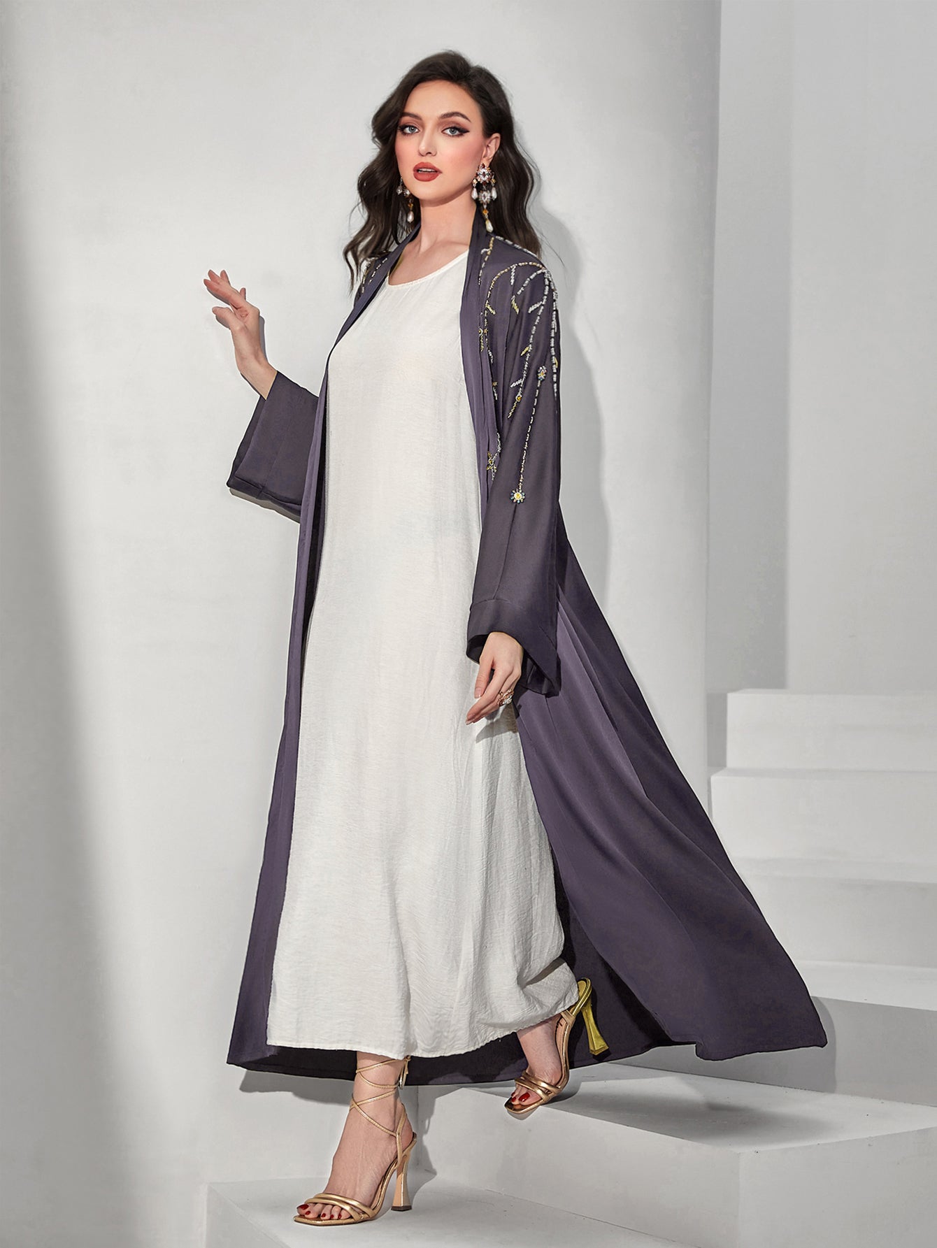 503 purple-gray fashion sewn rhinestone outer cover