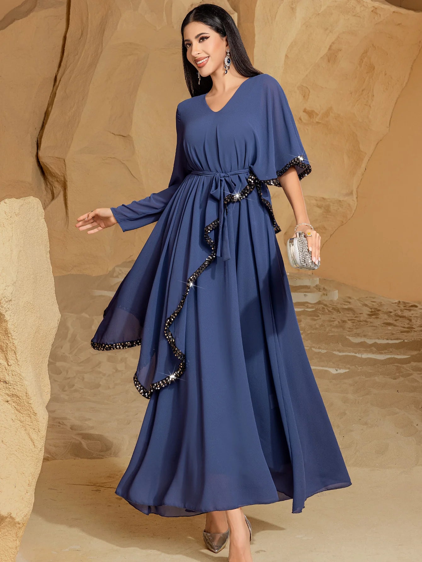 BA9013 Double Chiffon Irregular Skinny White Meat Cover Dress Party Gathering Temperament Long Dress