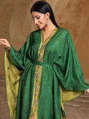 15245 high-grade hand-sewn drill contrasting color three-dimensional embossed satin design ABAYA robe large size jumpsuit