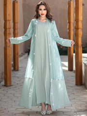 15188 Mint green organza two-piece cardigan dress in stock