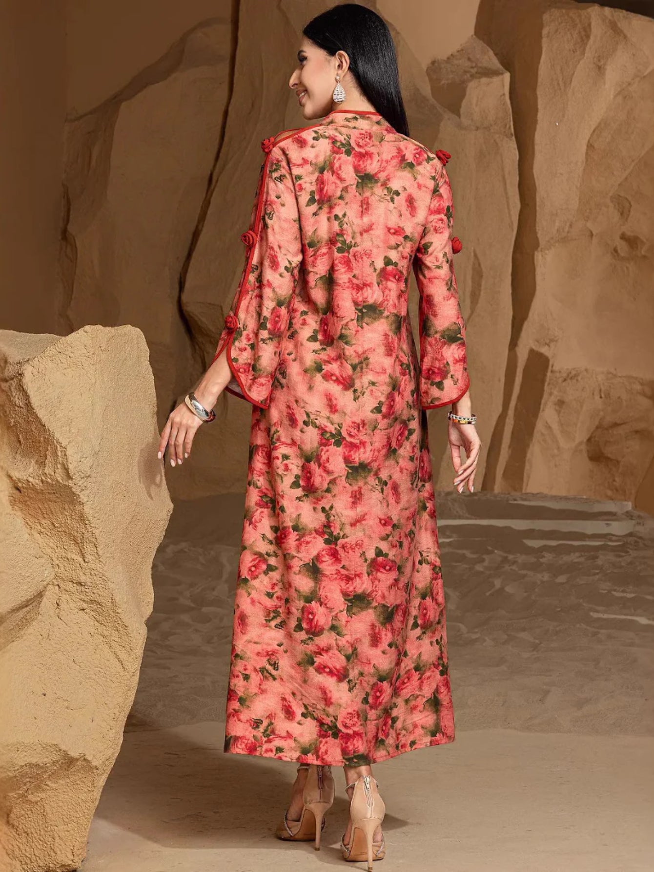 15017 New Rose Manor 3D Printed Dress Middle East Women's Spot Robe