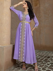 15160 new violet swing skirt splicing gold webbing European and American temperament long skirt