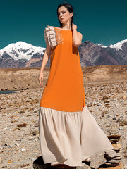 5238Arabic Orange Abaya Dress | Cream & Crystal Embroidered Gown for Special Occasions