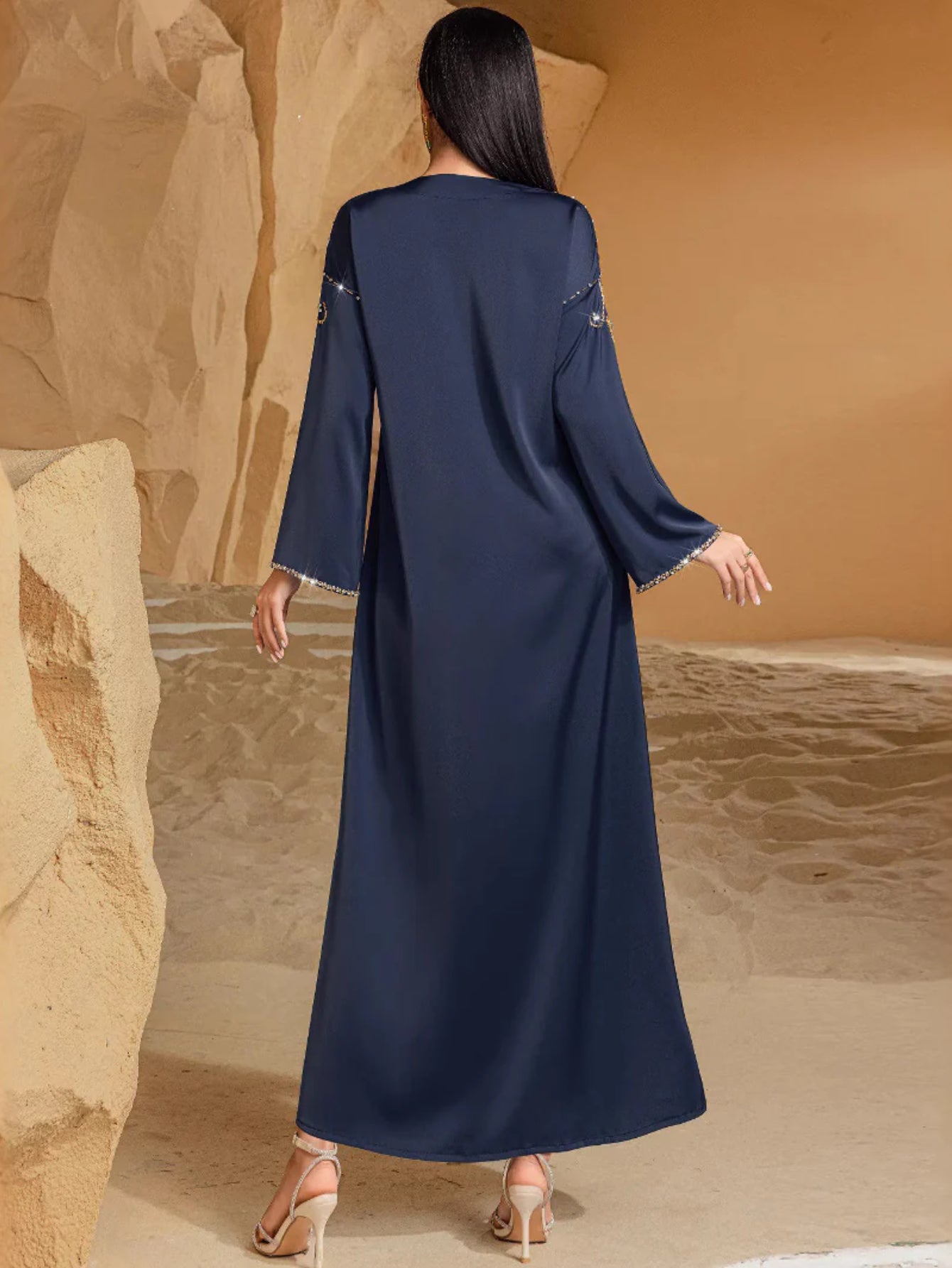 BA4115 navy blue heavy industry saudi arabaya hand-sewn diamond dress dress party dress