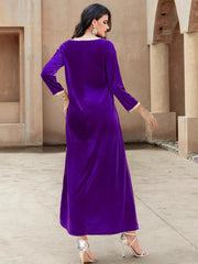 15164 Purple velvet hand-sewn rhinestones and gold webbing dress long dress toasting dress