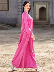 15203 four-season hand-sewn diamond new fashionable loose solid color lantern sleeve dress