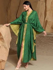 15245 high-grade hand-sewn drill contrasting color three-dimensional embossed satin design ABAYA robe large size jumpsuit