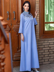 15134 new semi-turtleneck heavy industry party dress Middle East new fashion MUSILIN long dress