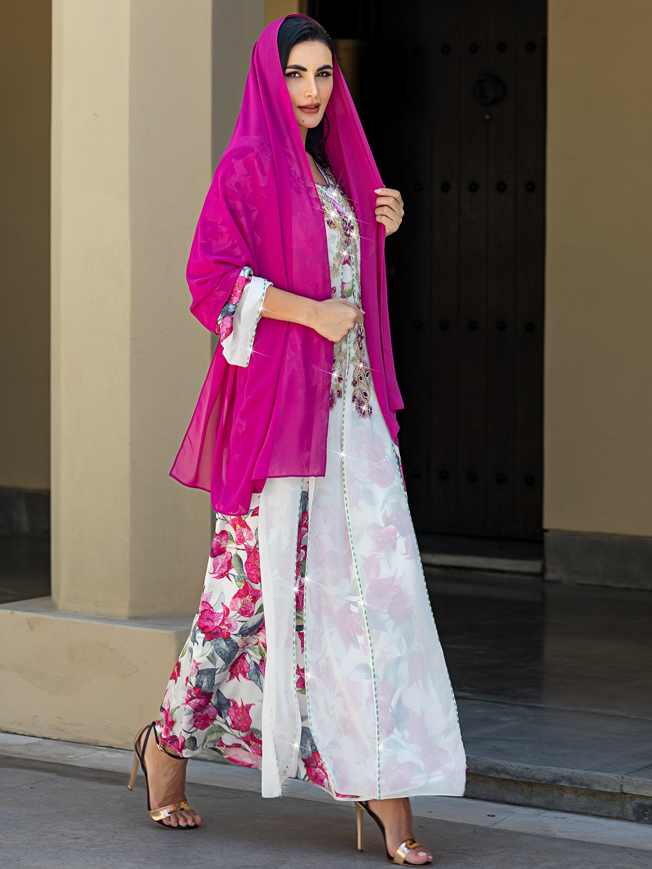 15065 Middle Eastern robe, hand-sewn diamond Dubai Arabian print robe dress