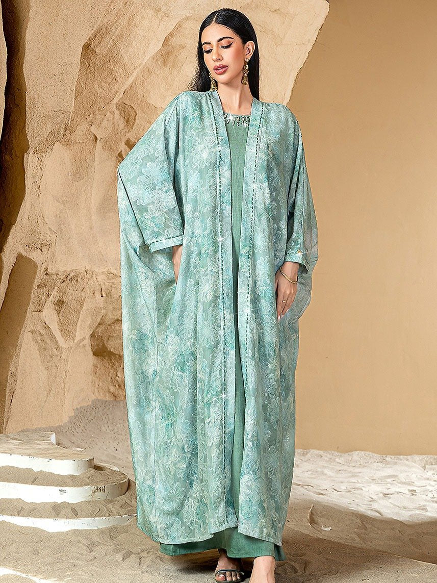 BA5042 green open abaya — outer layer only, view 6