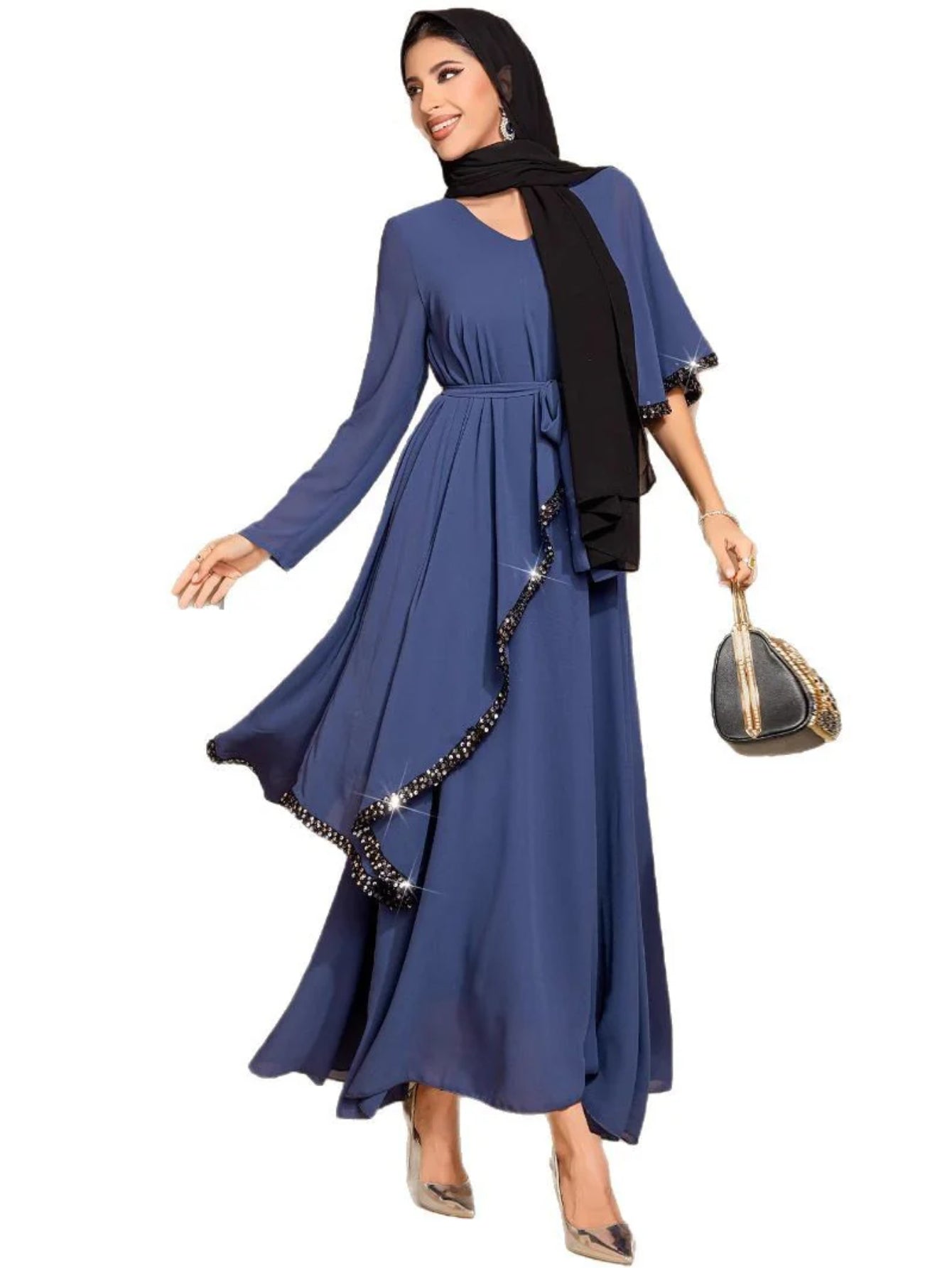 BA9013 Double Chiffon Irregular Skinny White Meat Cover Dress Party Gathering Temperament Long Dress