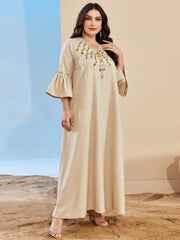 BA3036 New apricot V-neck horn-sleeved dress fashionable Middle Eastern, European and American large-size women's clothing