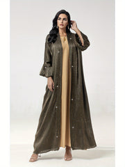 5099 metallic luster fabric abaya robe, bright rhinestone decoration, luxurious eye-catching, a must for parties