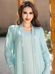 15188 Mint green organza two-piece cardigan dress in stock