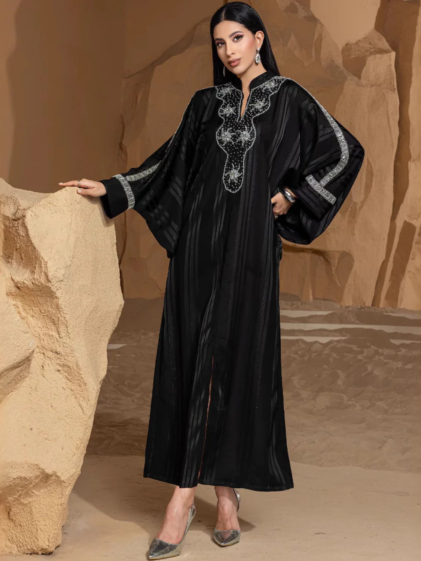 15248 Middle East Fashion High-end Weaving Gold Rice Bead Sleeve Dress