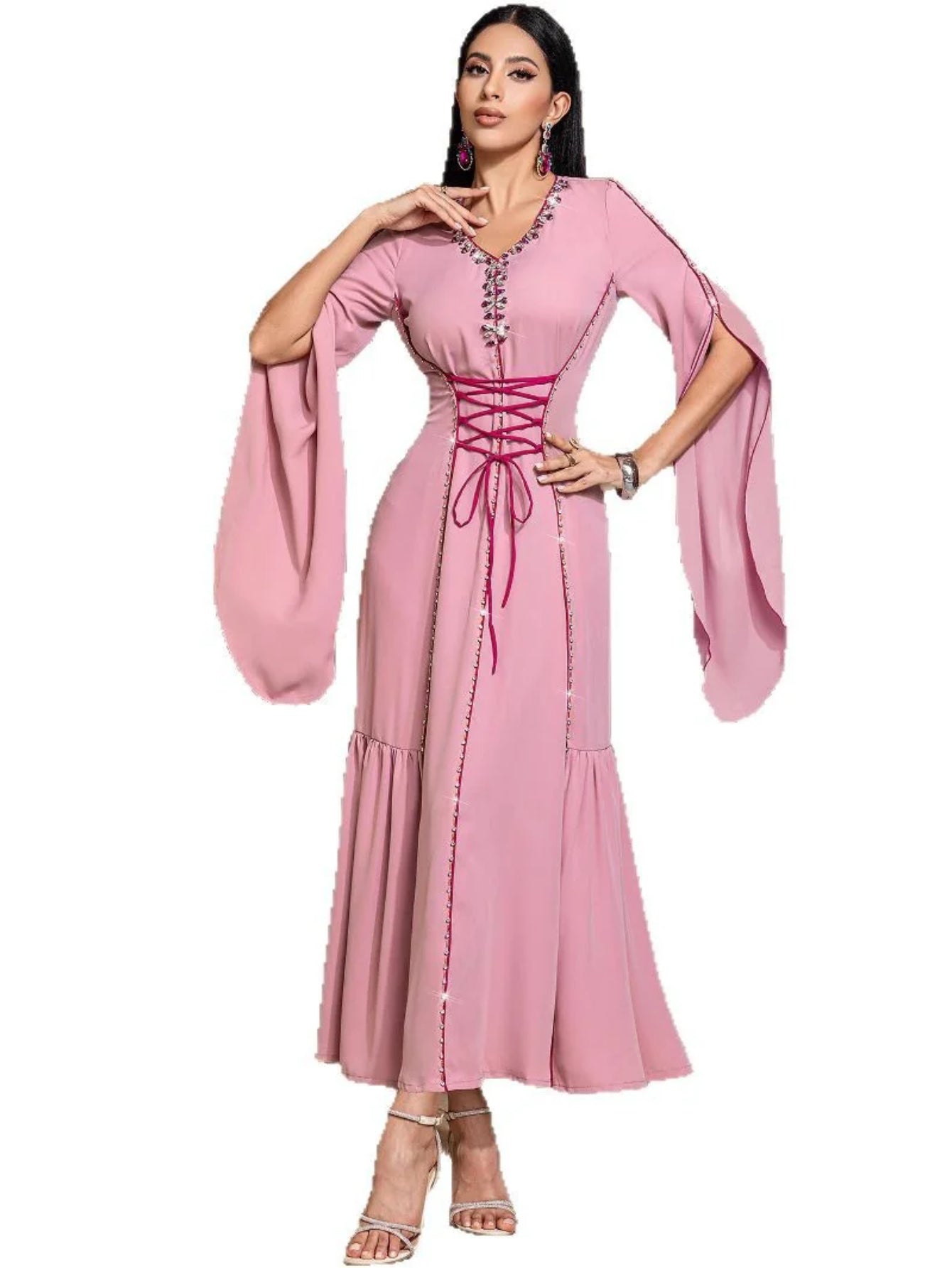 15039 Middle Eastern dress muslim fashion robe abaya sewn diamond women's evening dress