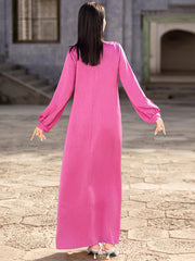 15203 four-season hand-sewn diamond new fashionable loose solid color lantern sleeve dress
