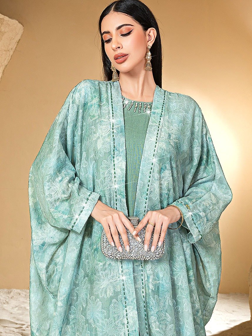 BA5042 green open abaya — outer layer only, view 8